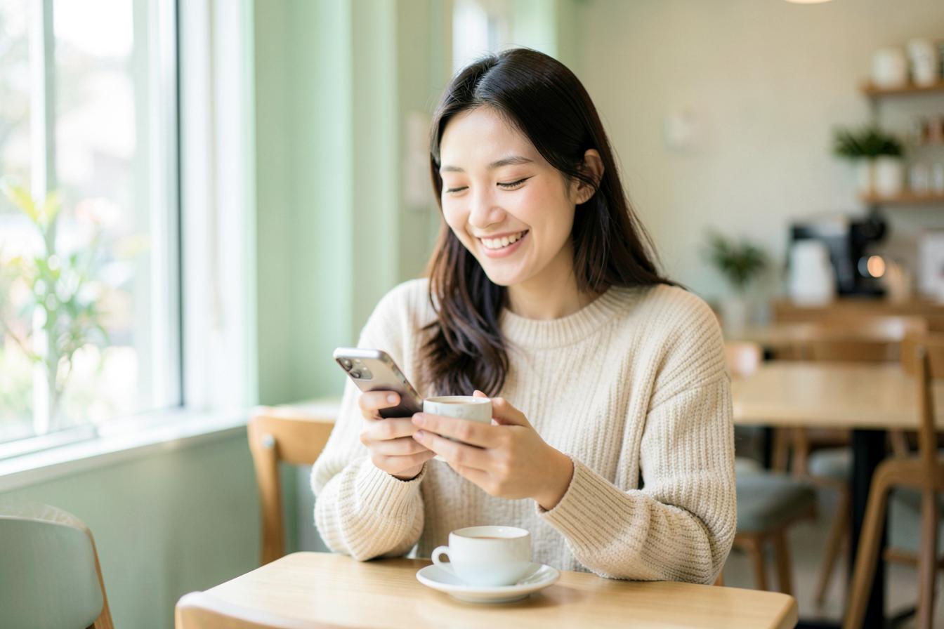 A woman reviewing her spending on a laptop at a café